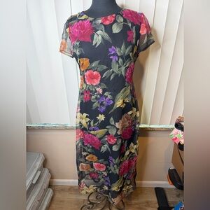 Daphna Tampler E.D Michaels Vintage Lined Floral Black Tie Back Dress Size 6